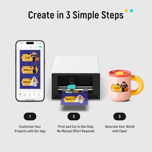 liene pixcut s1 color sticker printer amp cutting machine - all-in-one sticker maker for diy crafts custom labels amp gifts thermal dye-sublimation photo printer 300 dpi precise ai auto-cutting