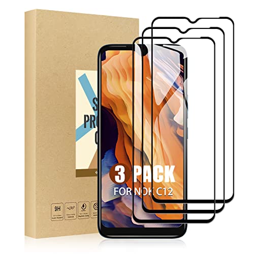 SCL Screen Protector Compatible with Nokia C12 Screen Protector Nokia C12 Tempered Glass Film [3-Pack], [Full Coverage, Easy Installation, Bubble-free, 9H Hardness]