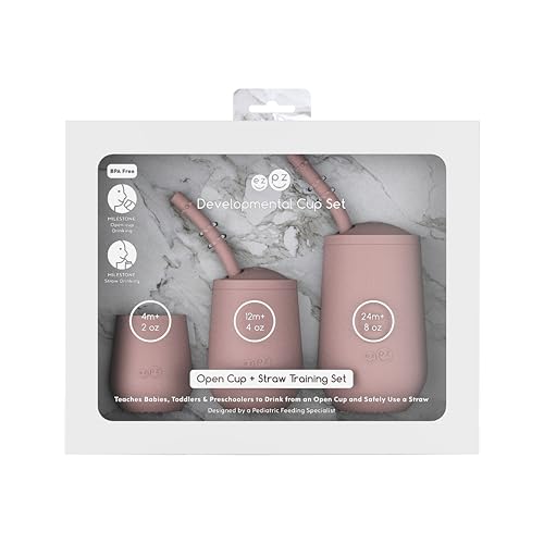 ezpz Developmental Cup Set (Blush) 100% Silicone Training Cup for Infants - Designed by a Pediatric Feeding Specialist - Baby-led Weaning Essentials & Baby Gifts