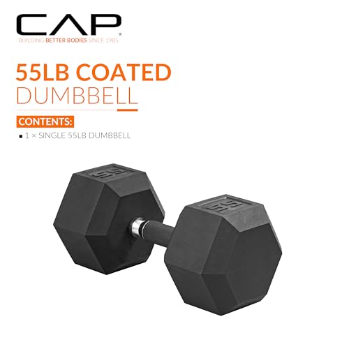 Image of CAP Rubber Coated Dumbbell Weights, Free Weights for Home Gym Strength Training, Anti-Roll Hex Dumbbells with Black, Chrome & Comfort Grip Handles, Singles