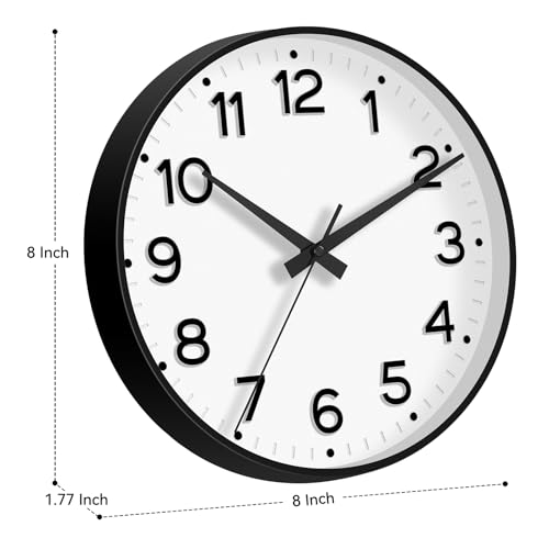 Image of Roymnie Wall Clock, Silent Wall Clocks Battery Operated 8 Inch-Modern Non Ticking Analog Clock Decorative for Kitchen Office Bathroom Bedroom(Black)
