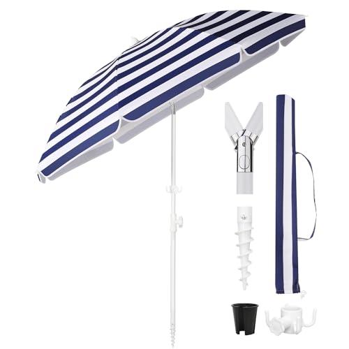 Sekey Ombrellone da spiaggia con picchetto, copertura per ombrellone e gancio, ombrellone stabile con otto balene, per balcone, giardino, terrazza, angolo di inclinazione e altezza regolabili