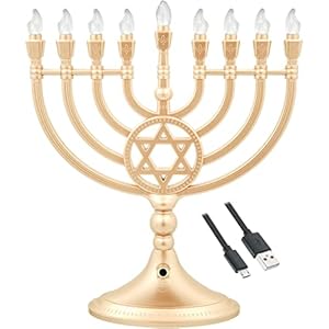 Conventional LED Electrical Silver Hanukkah Menorah – Battery or USB Powered – Features a Micro USB 4′ Charging Cable