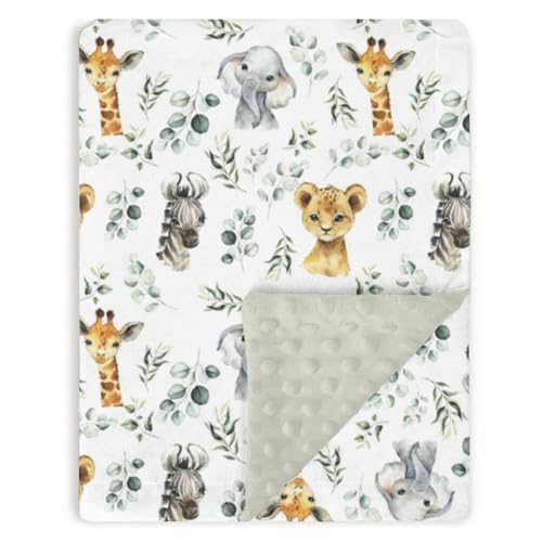 Tewrnvioc Safari Jungle Animals Baby Blankets Girl Boy 30 x 40, Green Eucalyptus leaf Soft Double Layer Minky Blanket Dotted Fleece Back, Nursery Bed...