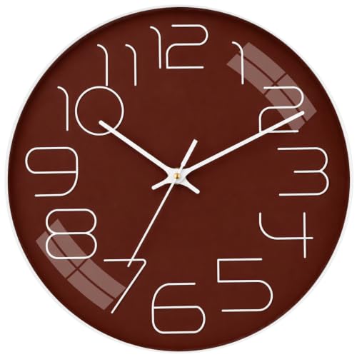 Image of TEKCOOL Plastic Digital Wall Clock 12 inch Silent Quartz Decorative Non-Ticking Classic Clock Battery Operated Round Easy to Read for Room /Home /Kitchen /Bedroom /Office /School-(Brown)'
