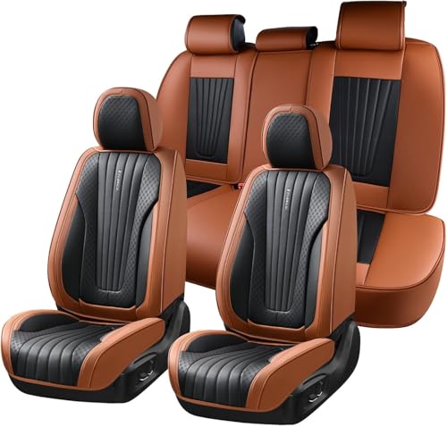 Image of FLORICH Car Seat Covers, Premium Leatherette Car Seat Covers Full Set, Waterproof Leather Car Seat Cushion Front Seats and Back, Breathable Seat Protectors for Sedans Cars SUV Trucks - Black&Brown
