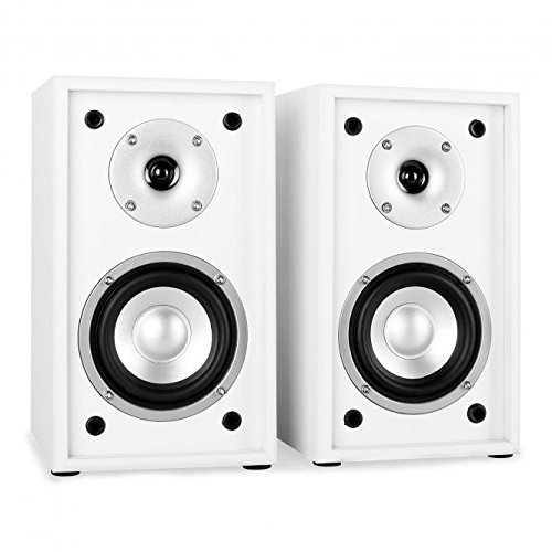 AUNA Linie-300-SF-WH/BK Paire d’Enceintes d’étagère passives (2 Voies Bassreflex 70W RMS, subwoofer 13cm de 5″, Contacts plaqués Or) – Blanc - Les Beatles, Paul McCartney, John Lennon, RIngo Starr, George Harrison AUNA Linie-300-SF-WH/BK Paire d’Enceintes d’étagère passives (2 Voies Bassreflex 70W RMS, subwoofer 13cm de 5", Contacts plaqués Or) - Blanc – Image 5