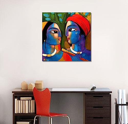 Image of Tamatina Religious Art Canvas Painting | Radha Krishna| God Unframed painting for Home decor|size - 13X13 Inches.350