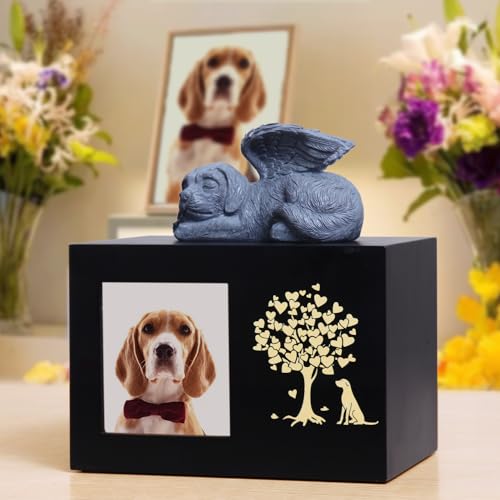 woodurn Haustier-Aschebox für Hunde, XLarge Holzurnen für Beerdigung, Einäscherungsurnen mit Fotorahmen, Gedenkbox mit schwarzem Flanell als Futter, Gedenkgeschenk für verlorene Haustiere
