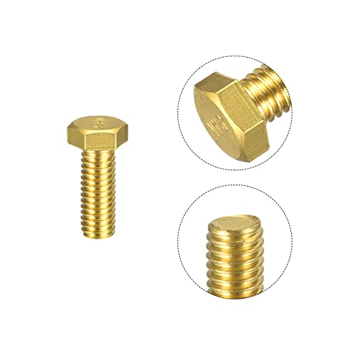 Image of uxcell Brass Hex Bolts, 3 /8-16x1 1pcs Fully Thread Grade 4.8 Solid Brass Hexagon Head Bolt Machine Screws for Machinery
