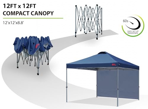Image of MASTERCANOPY 12x12 Durable Pop Up Canopy Tent with 1 Sidewall, Navy Blue