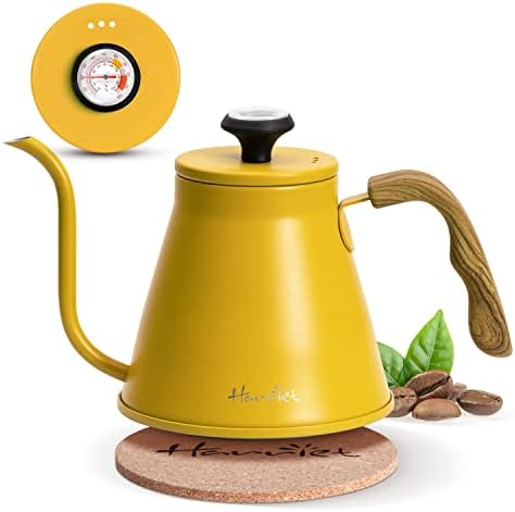 Gooseneck Kettle, Harriet 37oz Pour Over Kettle Stove Top, Stainless Steel Coffee kettle with Thermometer, Tea Kettle with 3-Layer Base, Anti-Hot Handle, for Drip Coffee & Tea