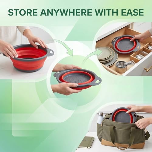 PNJB Silicone Colander & Strainer Bowl, Dual Handles, Foldable, Space-Saving, Heat-Resistant, Lightweight, Durable & Easy-to-Store Colander for Home, Travel & Outdoor Use - Image 3