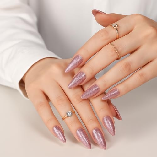 Glitter Nail Polish,Shiny Pink Nail Varnish,Quick-Dry Sparkle Nail Varnish, Long-Lasting Bright Pink Holographic Shimmer Color, Chip-Resistant High-Gloss Finish, No UV Lamp Required - Image 4