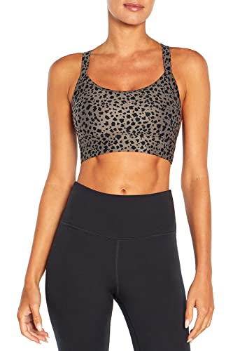Balance Collection Womens Standard Lynn Racerback Medium Impact Sports Bra, Grey Torn Animal #TOP27