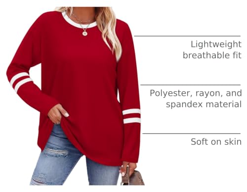 Image of Sampeel Long Sleeve Shirts for Women Color Block Casual Tops Fall Outfits 2026 Basic Tees Trendy Spring Clothes