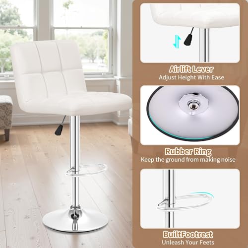 Image of BestOffice Bar Stools Set of 2, Adjustable PU Leather Swivel Barstools, Modern Counter Stools with Back and Footrest, Counter Height Barstools for Bar, Kitchen and Dining Room