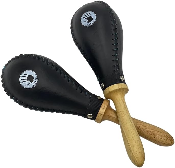 Maracas profesionales grandes de cuero crudo 5d2 (negro)