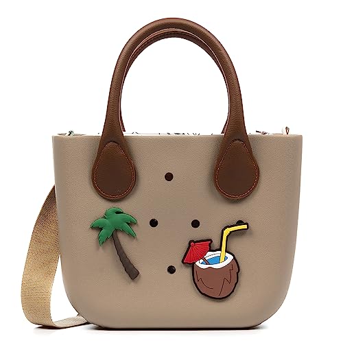 FIRENZE ARTEGIANI Libelulla. Bolso de hombro de goma EVA, con charms personalizables y bolso interior estampado. Asas, correa y bolso interior intercambiables. 28x10x20 cm. Color: Caqui