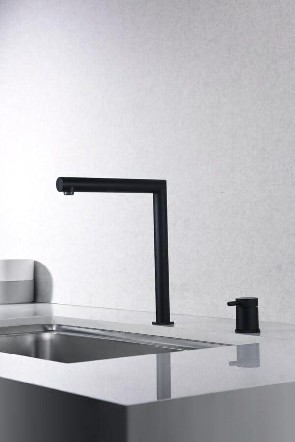 IMEX Grifo Cocina Escamoteable - ITACA Grifo Cocina Monomando con Caño Retráctil en Dos Partes Independientes, Cartucho Cerámico Ø25mm, Diseño Moderno y Funcional (NEGRO MATE)