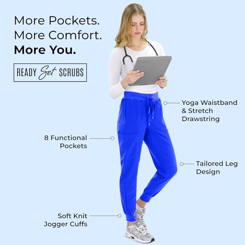 Image of READY SET SCRUBS - Scrub Pants for Women - 2 Pack - Cargo Jogger Pants Set with 8 Pockets - Yoga Waistband - Soft & Stretchy