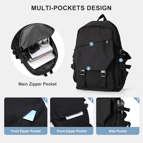 coowoz School Backpack for Men Women College Bookbag Waterproof Lightweight Black Backpack Mochilas Book Bag Rucksack Casual Daypack School Bag for Boys Girls4