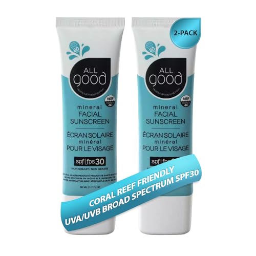 All Good Facial Mineral Sunscreen Lotion SPF 30 | Daily Face Moisturizer, Nourishing Botanicals, Hyaluronic Acid, Green Tea, Aloe, Calendula, Raspberry Seed Oil |1.7oz (2-Pack)