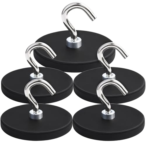 BOCHUANG 5個ネオジム磁石 丸型 ラバーコマグネット D43x6mm 超強力 磁石 フック 吊 M4ネジ付きマグネット 穴付きマグネット平 ねじ込み用マグネット 大き ポットマグネット LED作業灯、カメラ、車用