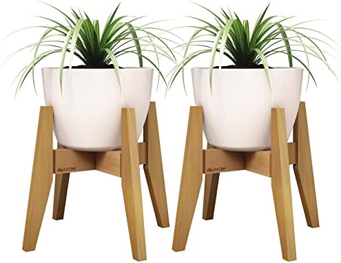 Makony Adjustable Plant Stand (8 to 12 inches), Beech Wood Mid Century Modern Indoor Plant Stand, Fit 8 9 10 11 12 inch Pots Wooden Flower Pot Holder-Display Rack/Shelf (Beech Wood, 2 Pack)