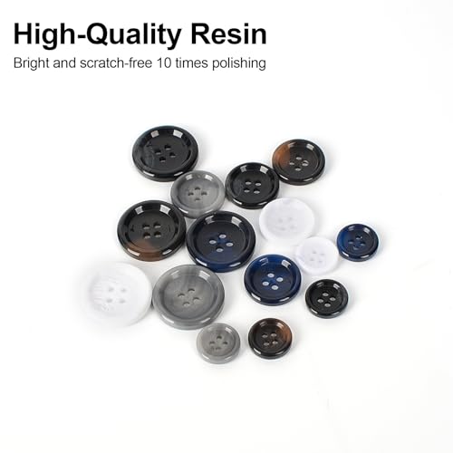 Image of 110Pcs Mixed Sewing Buttons, 4-Hole Craft Round, 5 Color 3 Size(15mm,20mm,25mm) Suit Coats Blazer Resin Button, Suitable for Variety Clothing Sewing, DIY Craft (White,Grey, Brown,Blue, Black)
