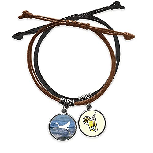 Bracelet Petit Oiseau Blanc en cuir et corde tressée main pour femme