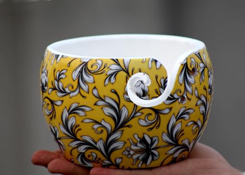 Image of Multi Purpose Wooden Yarn Bowl - Yarn Holder Rosewood - Knitting Bowl Handmade Wooden Yarn Bowl for Knitting and Crochet | Large Knitting Bowl Mother's Day Gift (Yellow)