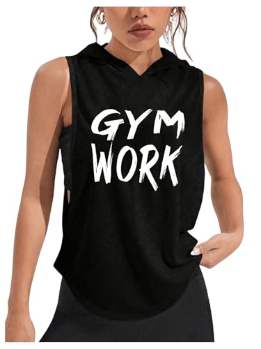 SweatyRocks Workout Tops for Women Letter Sleeveless Loose Sports...