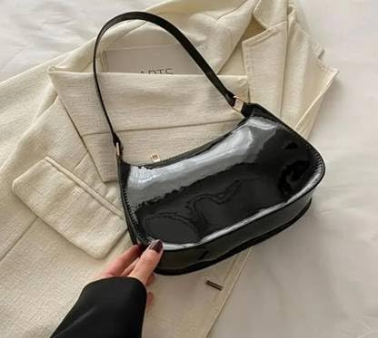Image of Women's Glossy Shoulder Bag | Mini Hobo Handbag for Girls & Ladies | Stylish Patent Leather Purse for Party & Daily Use