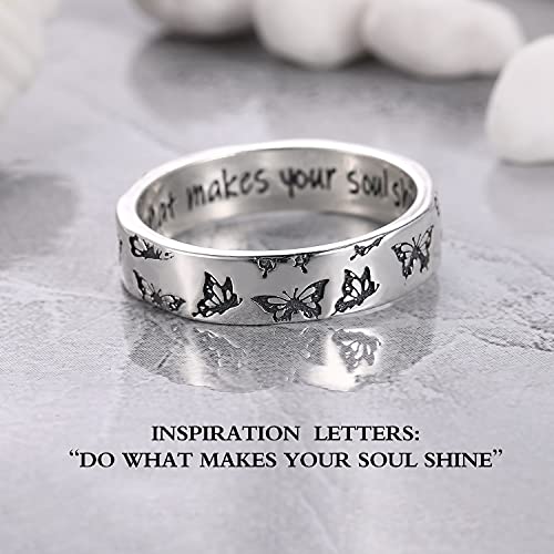 LOVECOM Butterfly Rings, 925 Sterling Silver Various Flying Butterflies Rings for Women Bohemian Delicate Do What Makes Your Soul Shine Letters Ring Cute Insect Wedding Bands Jewelry Gifts for Her2