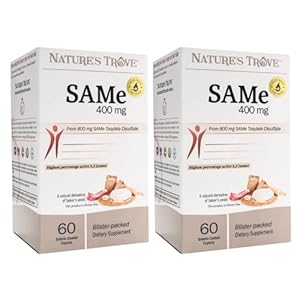 Nature’s Trove SAM-e 400mg 120 Enteric Coated Caplets (2 Boxes of 60) – Vegan, Kosher, Non-GMO, Soy Free, Gluten Free – Mood and Joint Comfort – Cold Form Blister Packed