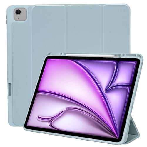 MS factory iPad Air 13インチ ケース M3 M2 用 Pro 12.9 第6/5世代 対応 カバー ペン収納 耐衝撃 ソフトTPU アイパッド Air13インチ 2025 2024 Pro 12.9インチ 第6世代 第5世代 対応 アリス ブルー 水色 IPDA13m2-S-HDR-LSK