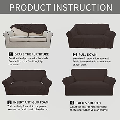 Image of Easy-Going Stretch Chair Sofa Slipcover 1-Piece Couch Sofa Cover Furniture Protector Soft with Elastic Bottom for Kids, Pet. Spandex Jacquard Fabric Small Checks (Chair, Chocolate)