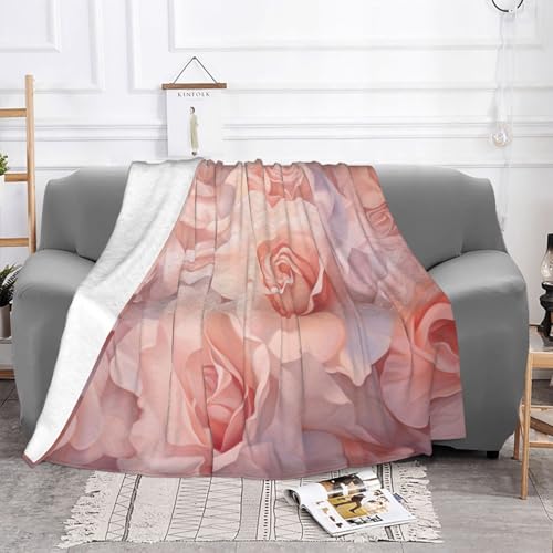Couverture en peluche rose avec imprimé floral plaid léger pour adulte