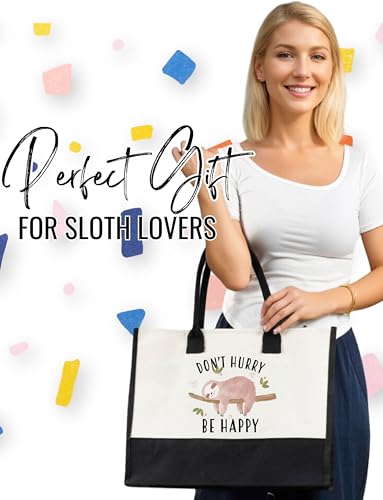Image of InnoBeta Sloth Gifts Canvas Tote Bag, with Top Zipper Closure and Shoulder Strap for Birthday, Mother's Day, Christmas