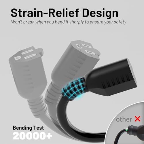 16/3 Black Indoor Outdoor Extension Cord 4 Ft Waterproof, Extension Cord with 3 Prong Grounded Plug,13A 1625W 16AWG SJTW, Flexible Weatherproof Power Cable by Vockjour - Image 3