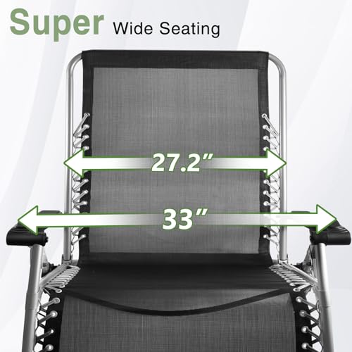 Slendor Oversized Padded Zero Gravity Chair XXL, 33inch Zero Gravity Recliner, Folding Reclining Lounge Chair,Indoor Outdoor Patio Chairs with Pillow, Cushion, Footrest,Cup Tray, Support 500lbs, Grey - Thumbnail 4