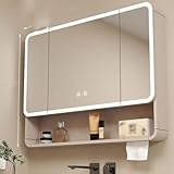 Wandmontierter Badezimmer-Spiegelschrank mit offenen Regalen und Doppelspiegeln, Medikamentenaufbewahrung für Badezimmer oder Waschraum