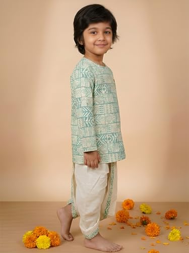 Image of POLKA TOTS 100% Cotton Elegant Traditional Dhoti Kurta Set for Baby Boys | Ultra-soft Cotton Ethnic Dress for Festivals and Weddings | Traditional Angrakha Dress for Kids Boys