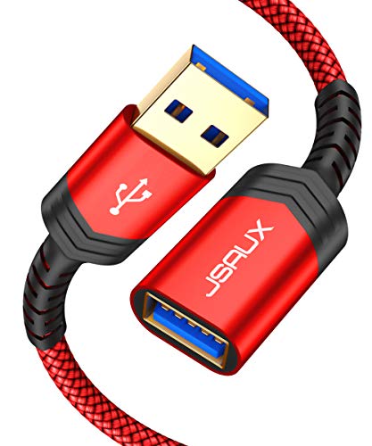 JSAUX Cable Alargador USB 3.0 [2M 2PC] Tipo A Macho a Hembra Extensor para Conexión Entre PC, TV y Periféricos como Impresora, Ratón, Teclado, Hub, Pendrive, Xbox, Impresoras, y Otros-Rojo