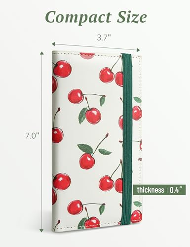 Image of Yarnic Checkbook Cover for Personal Checkbook, Checkbook Holder with Pen Holder & Built-in Clear Plastic Divider for Duplicate Checks (Cream Cherry)