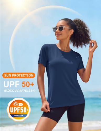 Image of MAGCOMSEN Women's Short Sleeve T-Shirts UPF 50+ Sun Protection Shirts Quick Dry Athletic Running Workout Tops Rash Guard