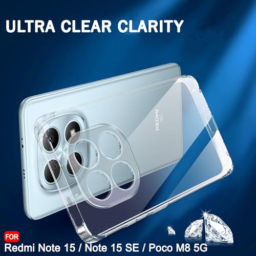 Image of TheGiftKart Back Cover Soft Case for Mi Redmi Note 15 / Note 15 SE /Poco M8 5G | Best Camera Protection | Inbuilt Dust Plugs & Anti-Slip Grip | Ultra Clear Slim Cover Case (Silicone, Transparent)