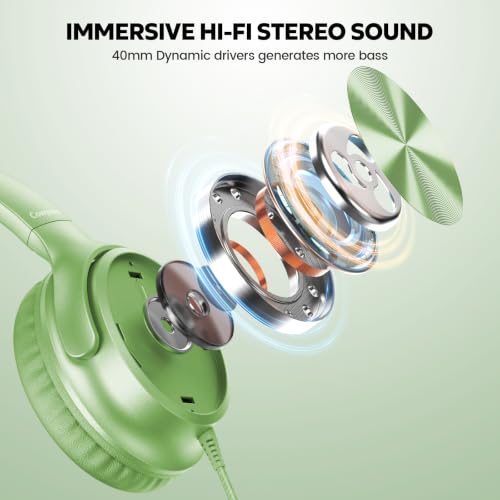 Cowyawn USB C Headphones Wired, Over Ear USB C Wired Headphones with Microphone, Volume Control, HD Stereo Sound, Foldable USB Type C Headphone for Adult/Teens/Laptop/Computer/iPhone 15/16/17, Green by Cowyawn - Used condition - Image 2