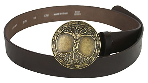 Preisvergleich Produktbild Dark Dreams Kelten Buckle Schließe Gürtelschnalle verschlungenerLebensbaum altmessing mit braunem Wechselgürtel aus Leder, Länge:110